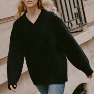 Doen Merit Black Sweater Jumper Cashmere Merino Wool V Neck Small S